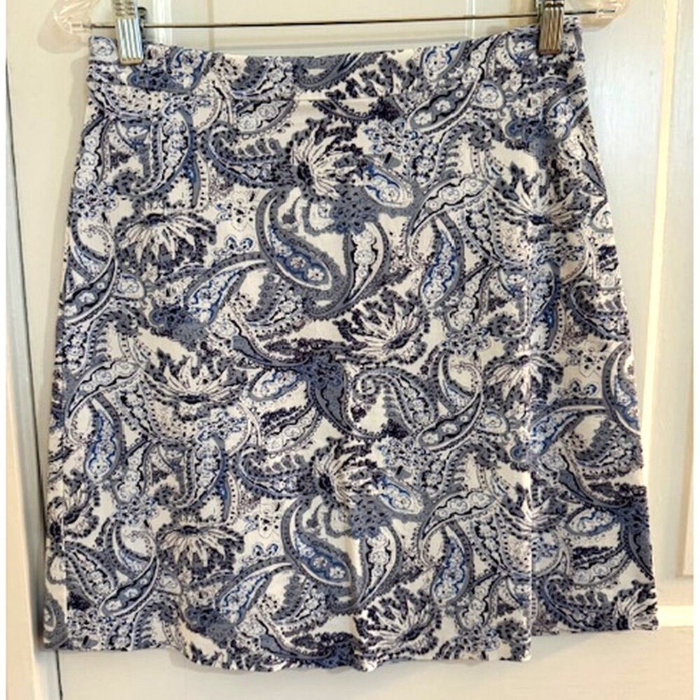 Blue and White Paisley Skirt, Size Medium